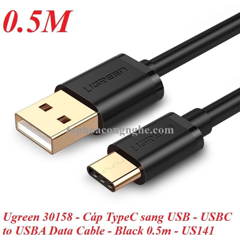 Ugreen 30158 0.5M màu đen Dây USB 2.0 sang Type-C truyền dữ liệu và sạc US141 30030158